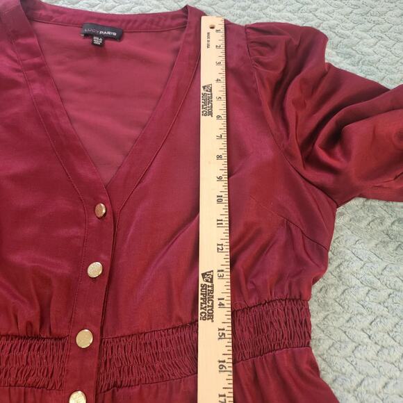 Lucy Paris Wine Burgundy Fit Flare Dress Pockets Large - Picture 7 of 13